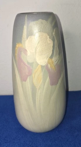 Antique Weller Pottery Hudson Floral Vase 9", Yellow, Blue, Pink