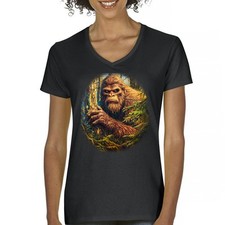 Bigfoot in the Woods Women's V-Neck T-shirt Funny Sasquatch Hide and Seek Champ