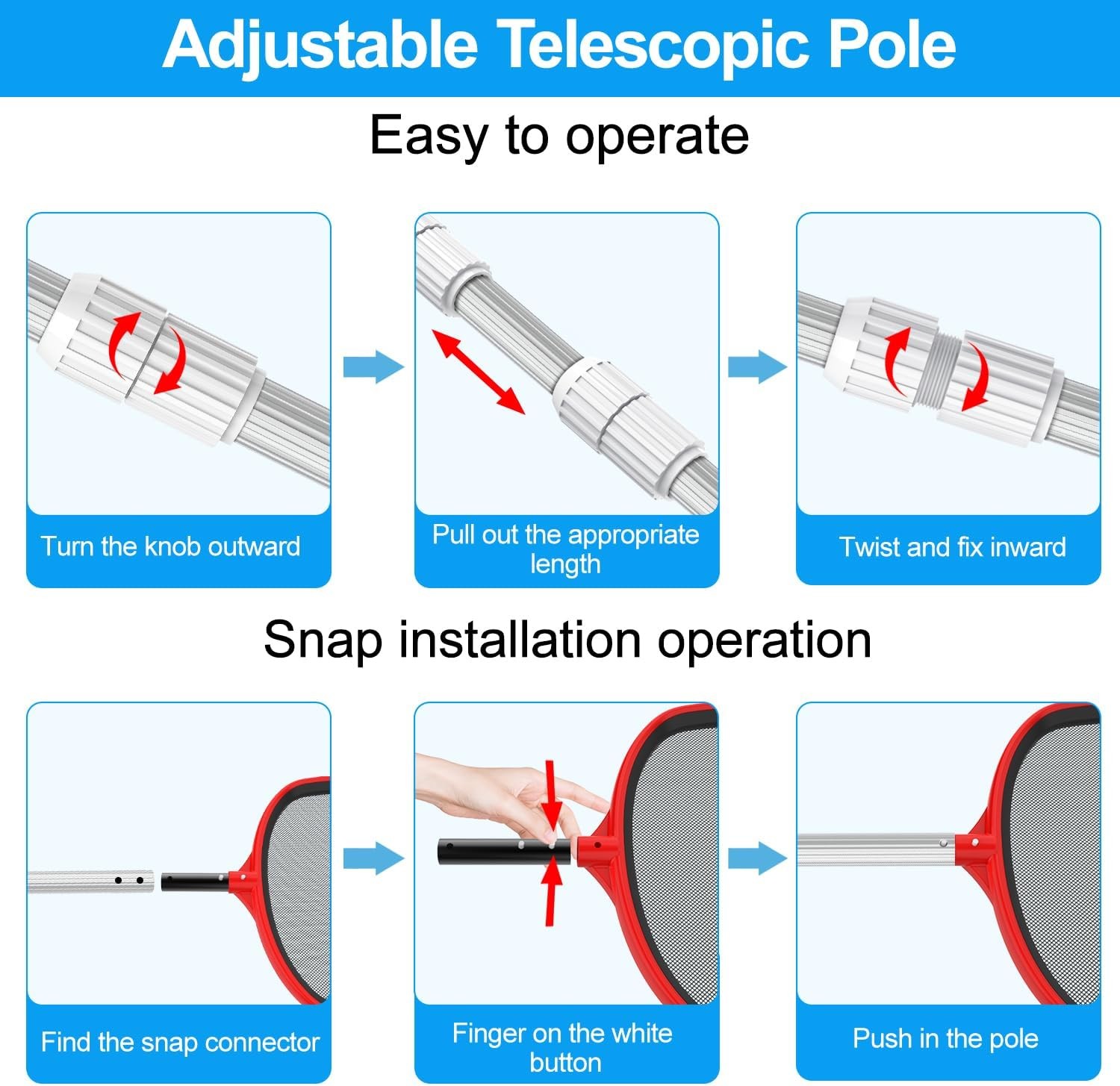 12 Foot Swimming Pool Pole Telescopic Aluminum Replace Pool Net Skimmer Rake New