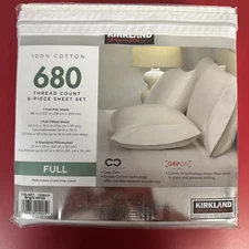 Kirkland Signature 680 Thread Count 6 Piece  Sheet Set, Full, White New