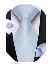 Mens Solid Color Tie and Pocket Square Set Woven Silk Plain Solid Light Blue