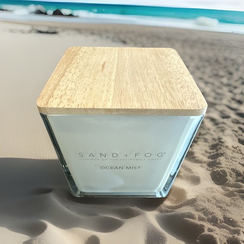Sand + Fog 57oz Square Candle with Wooden Lid Ocean Mist Scent, 4 Wick Soy - Picture 2 of 4