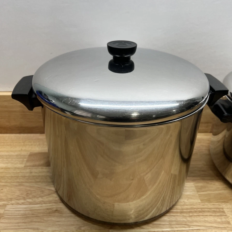 2 ollas de colección Farberware revestidas de aluminio acero inoxidable Revere Ware cobre 10/8 cuartos de galón Foto 3 de 4