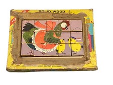 Vintage Wood Block Picture 4-in-1 Puzzle Farm Animals 15 Block Halsam Toys 1620