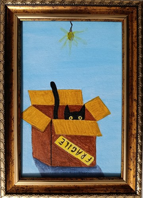 #ad ORIGINAL Oil Painting Black cat Animals Pet Contemporary Wall art Miniature $42.00