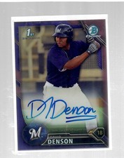 David Denson 2016 Bowman Chrome Purple Refractor Auto 44/250 Autograph CPA-DD