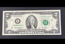 ERROR $2 DLL BILL - OVERINK ON SERIAL #: "7", FRB L12, 2013, CIRC.