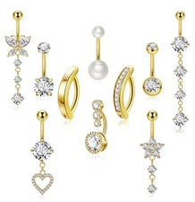 10pcs 14k Gold Plated 14G Belly Button Rings for Women Surgical Steel Dangle ...