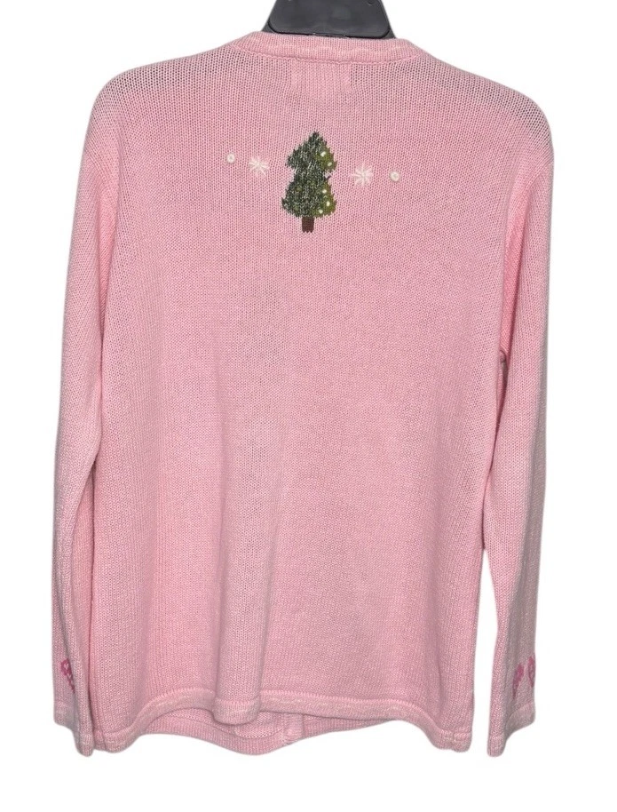 Vintage The Quacker Factory Snowman Pink Sweater Cardigan Size Small Embroidered - Image 2 of 4