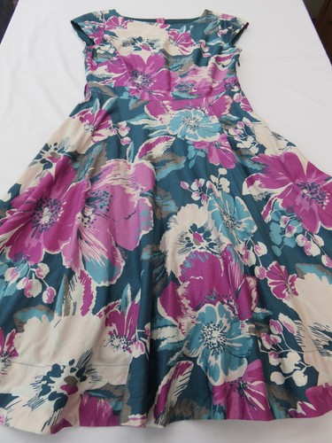 MONSOON TEAL & MAUVE PATTERN 100% COTTON VINTAGE VIBE FIT & FLARE DRESS UK 12 - Picture 3 of 20