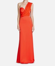 Halston Women's Orange Crepe Solid Draped One-Shoulder Roselle Gown Dress Size 0