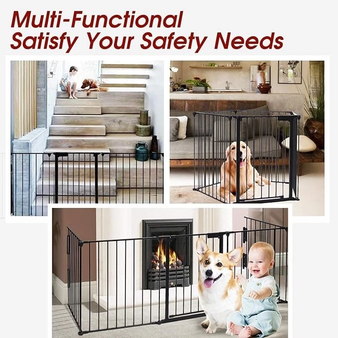 Puerta para bebé extra ancha de 121" con puerta, cerca metálica de 5 paneles, 30" de alto Foto 3 de 4