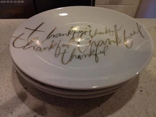 3 Crate & Barrel 6 1/2" white porcelain "thankful"appetizer/bread plates pretty!