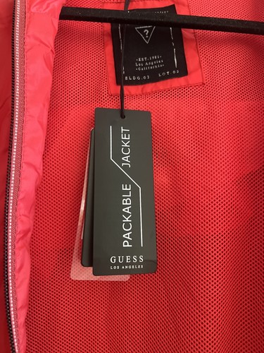 Guess Packable Rain Jacket XL, Hooded, Zipper, NWT, Red, Pockets - Picture 3 of 9