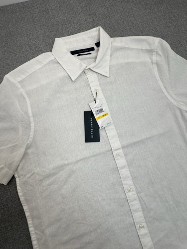 NWT Perry Ellis Mens Linen cotton Button Up Shirt Size M Mens Short Sleeve white - Picture 5 of 12