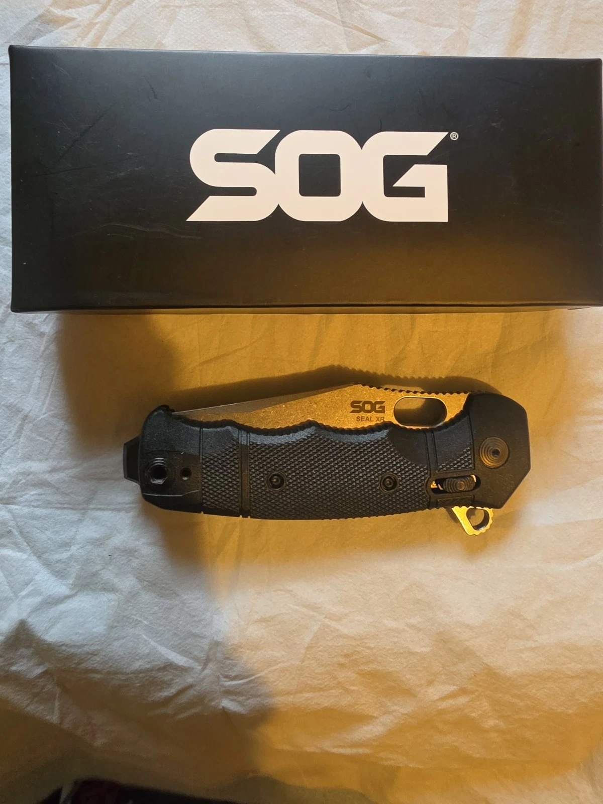 SOG SEAL XR Lock Folding Knife 4"Clip Point Blade Stone Washed Blade Black Handl - product detail image 3