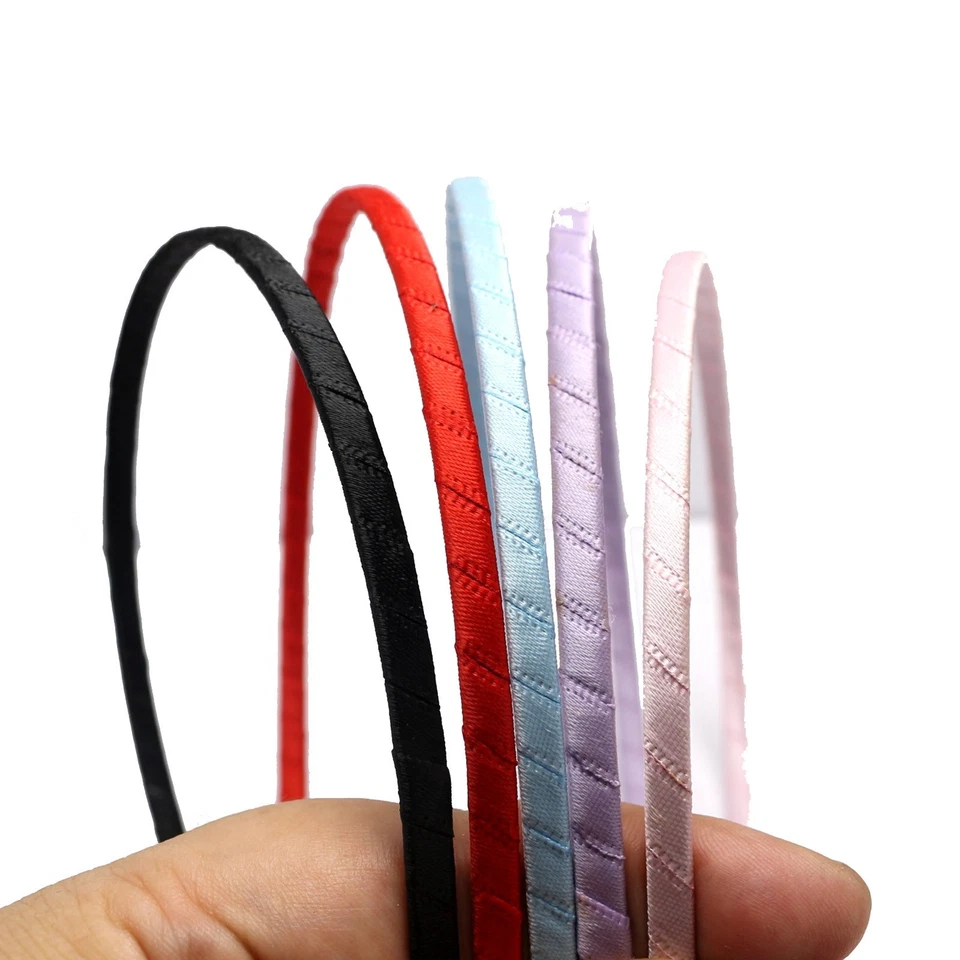 5 PIEZAS Diademas de Metal Envueltas en Satén - Bandas para Cabello Delgadas de 5 mm con Extremos de Goma Suave Foto 2 de 4