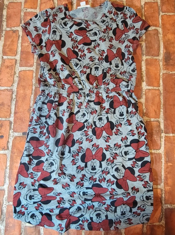 LuLaRoe Disney Minnie Mouse Mae Dress Sz 10 Girls Heather Grey Red Bows Pockets