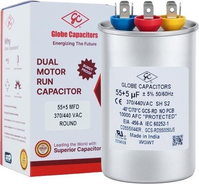 Globe Capacitor 55+5mfd 5 370V/440V Round Dual Element CBB65 Motor Run/Start