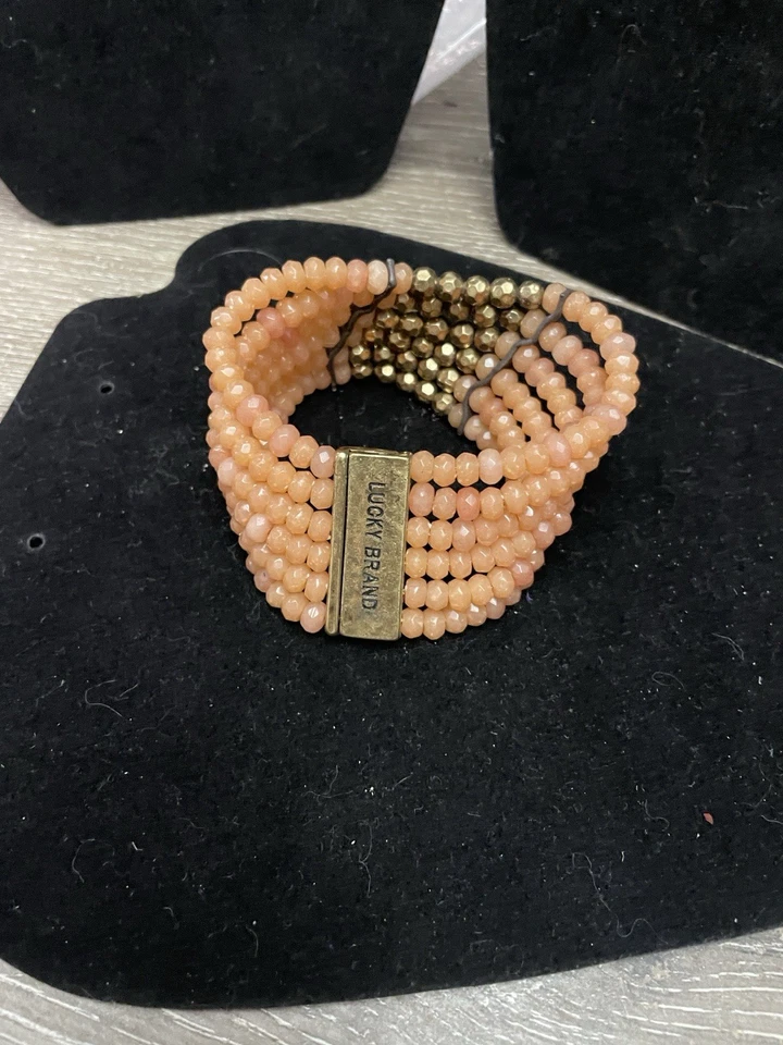 Lucky Brand персиковый сердолик золотистый бусина кожаный мульти ряд браслет магнитные - Изображение 4 из 4