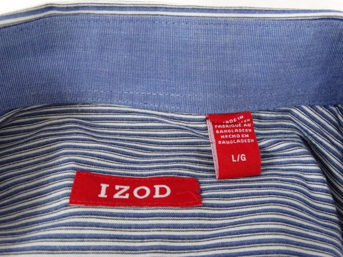 Camicia elegante uomo IZOD manica lunga blu a righe con bottoni taglia large - cotone - Foto 7 di 7
