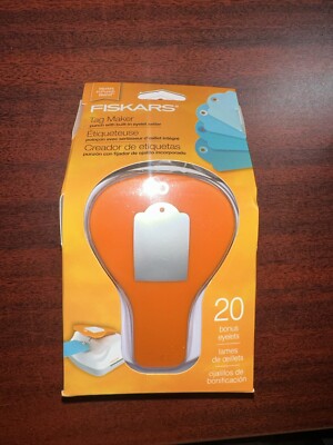 Fiskars Tag Maker Punch with Built-in Eyelet Setter and 20 Eyelets Some Box Wear
