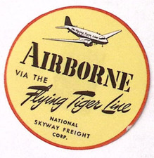 Vintage The Flying Tiger Line National Skyway Freight Luggage Label 2.5"H 4-387