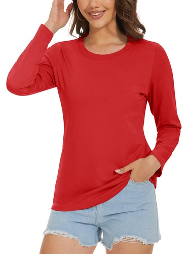 Damen Baumwolle Rundhalsausschnitt T-Shirt Langarm Freizeit Trainingsshirts Sport Arbeit Tops - Bild 61 von 150