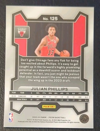 2023-24 Panini Prizm Julian Phillips RC Base #125 - Picture 2 of 2