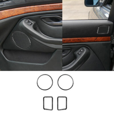 Fit For BMW 5 Series E39 Carbon Fiber Car Interior Door Speaker Cover Trim 4Pcs