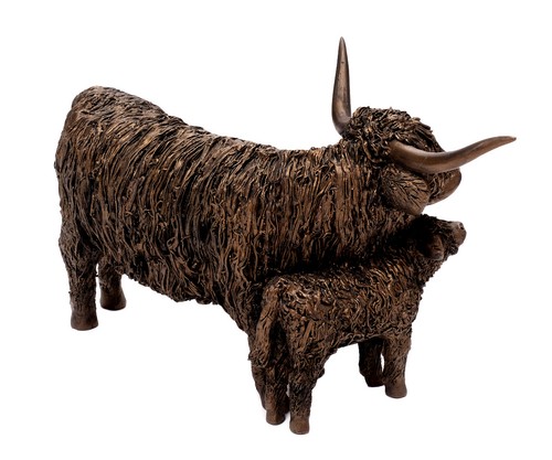 Decorative Figures Beef Sculpture Bronze & Resin Highlandrind Figurine Bull - Picture 5 of 11