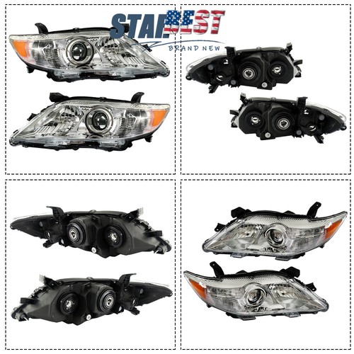 Front For 2010-11 Toyota Camry Headlights Chrome+Fog Lights Switch w/Cover Black - Picture 2 of 14