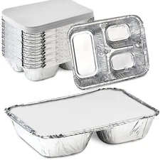 Disposable Aluminum Three Compartment oblong Foil Tray with Aluminum Lid