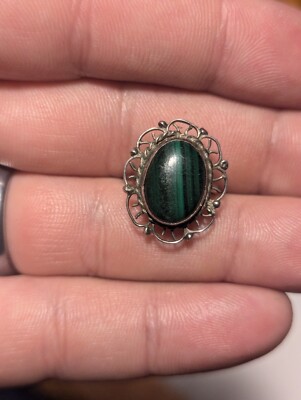 Vintage Sterling Silver Malachite Ring Size