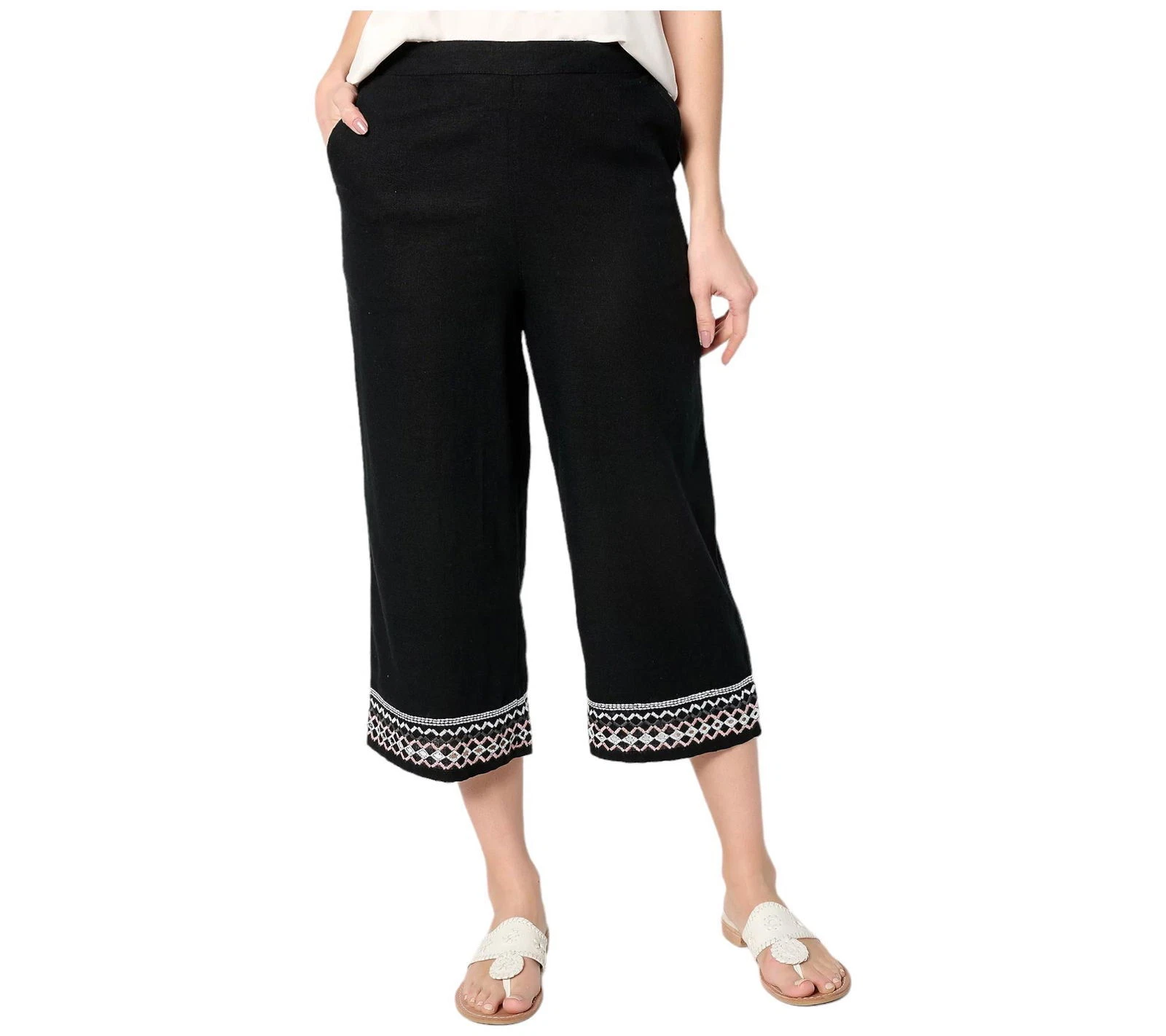 Denim & Co. Naturals Petite Linen Blend Embroidered Capri Pant Black
Opens in a new window or tab