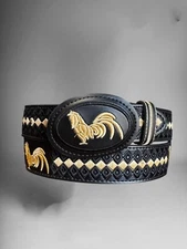 Cinto Vaquero Piteado Bordado Gallo Western Cowboy Embroidered Rooster Belt