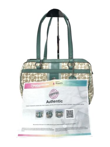 Coach grün/türkis & weiß Chelsea Heritage Streifen Leder Umhängetasche Handtasche Tasche LESEN - Bild 2 von 18