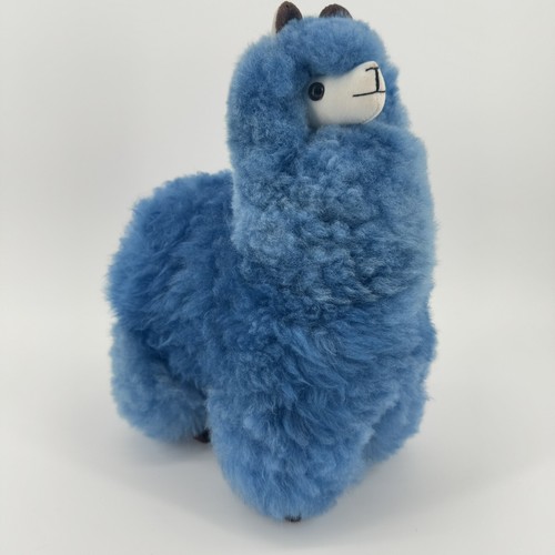Soft & Cuddly Baby Alpaca Plush Real Alpaca Fur Toy 12 Inches Blue