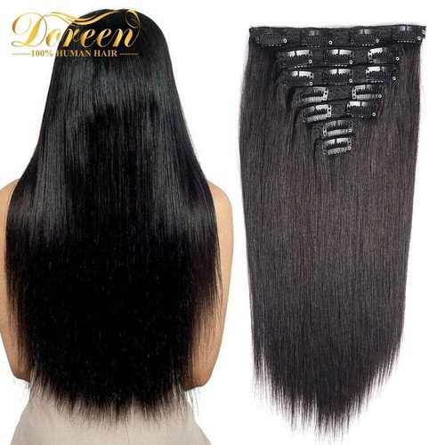 Full Head Machine Remy Clip in Hair Extensions Human Hair Natural Hairpiece