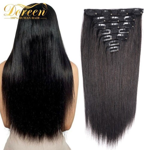 Full Head Machine Remy Clip in Hair Extensions Human Hair Natural Hairpiece - Afbeelding 1 van 24