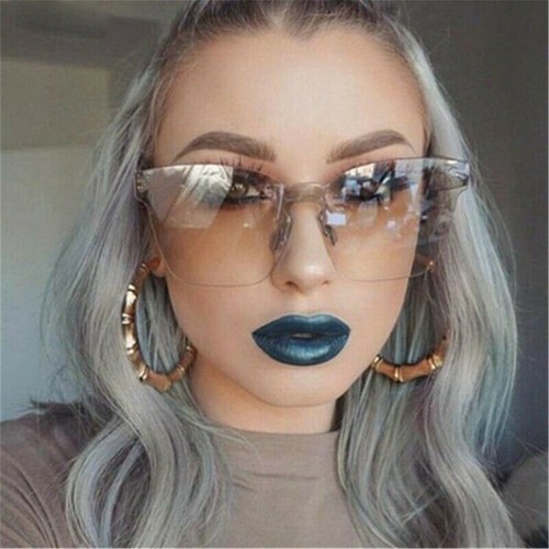Modische Damen Sonnenbrille übergroß quadratisch Rahmenlos groß Randlos Brille - Picture 4 of 19