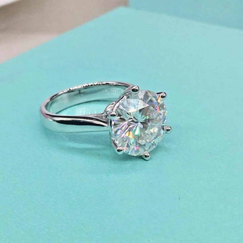 4 Carat Round Cut Moissanite Solitaire Engagement Ring Solid 14K White Gold - Image 3 of 4