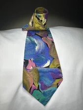 Vintage Oaktree Neck Tie ~ Rayon Floral Design ~ Bold Colorful ~ USA