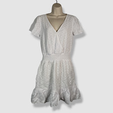 $165 Michael Kors Women's White Eyelet Smocked Flutter Sleeve Dress Size M