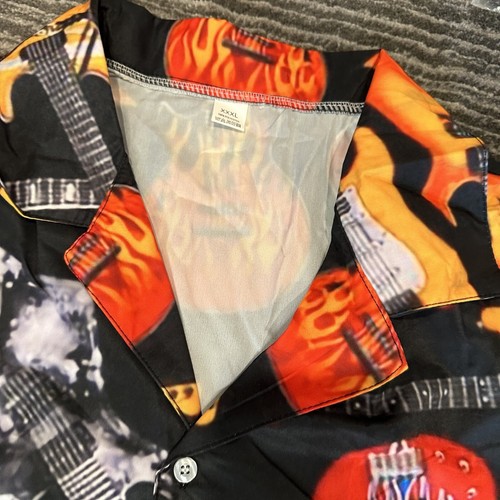 Golf Shirt Mens 3XL Button Up Electric Guitar All Over Print On Black Casual New - Picture 6 of 11