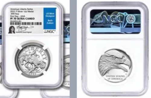 2022 P American Liberty Silver Medal First Day ANA NGC PF70 BETH ZAIKEN signed