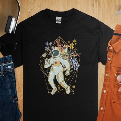 Astronaut Floral Design T-Shirt, Unisex Space Themed Tee, Botanical Rocket Scien
