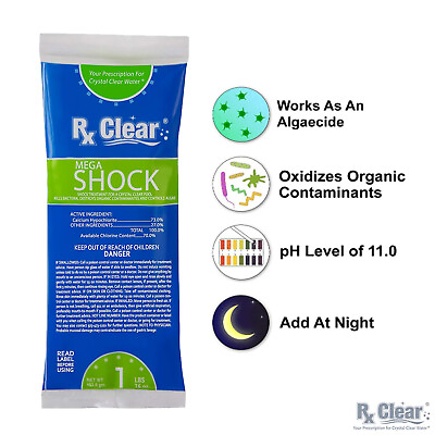 #ad Rx Clear Swimming Pool 73% Calcium Hypochlorite Mega Chlorine Shock 1 lb Bags