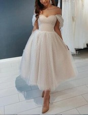 Elegant T-Length Off- Shoulder Beach Wedding Dress Bridal Gown 2 4 6 8 10 12 14+