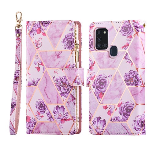 For Samsung S24 S21 S20 FE A15 A55 Marble Leather Case Zipper Card Wallet Cover - Picture 7 of 14